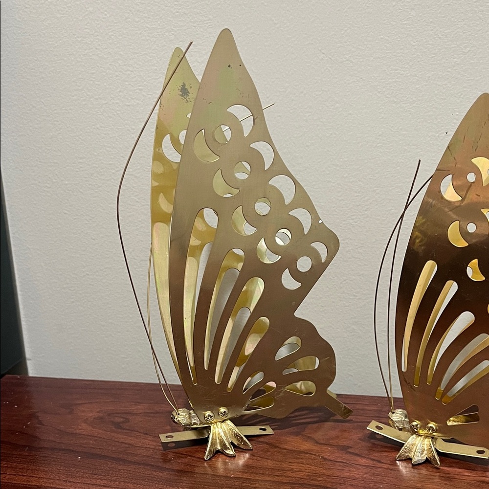 Brass Butterfly Table Decor - Gold Metal Wing Sculptures - Picture 7 of 8